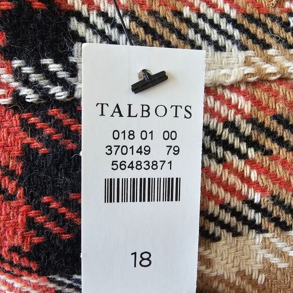 Talbots Fringe Faux Wrap Wool Blend Skirt Tartan Plaid 18 Orange Brown Autumn - Picture 8 of 8
